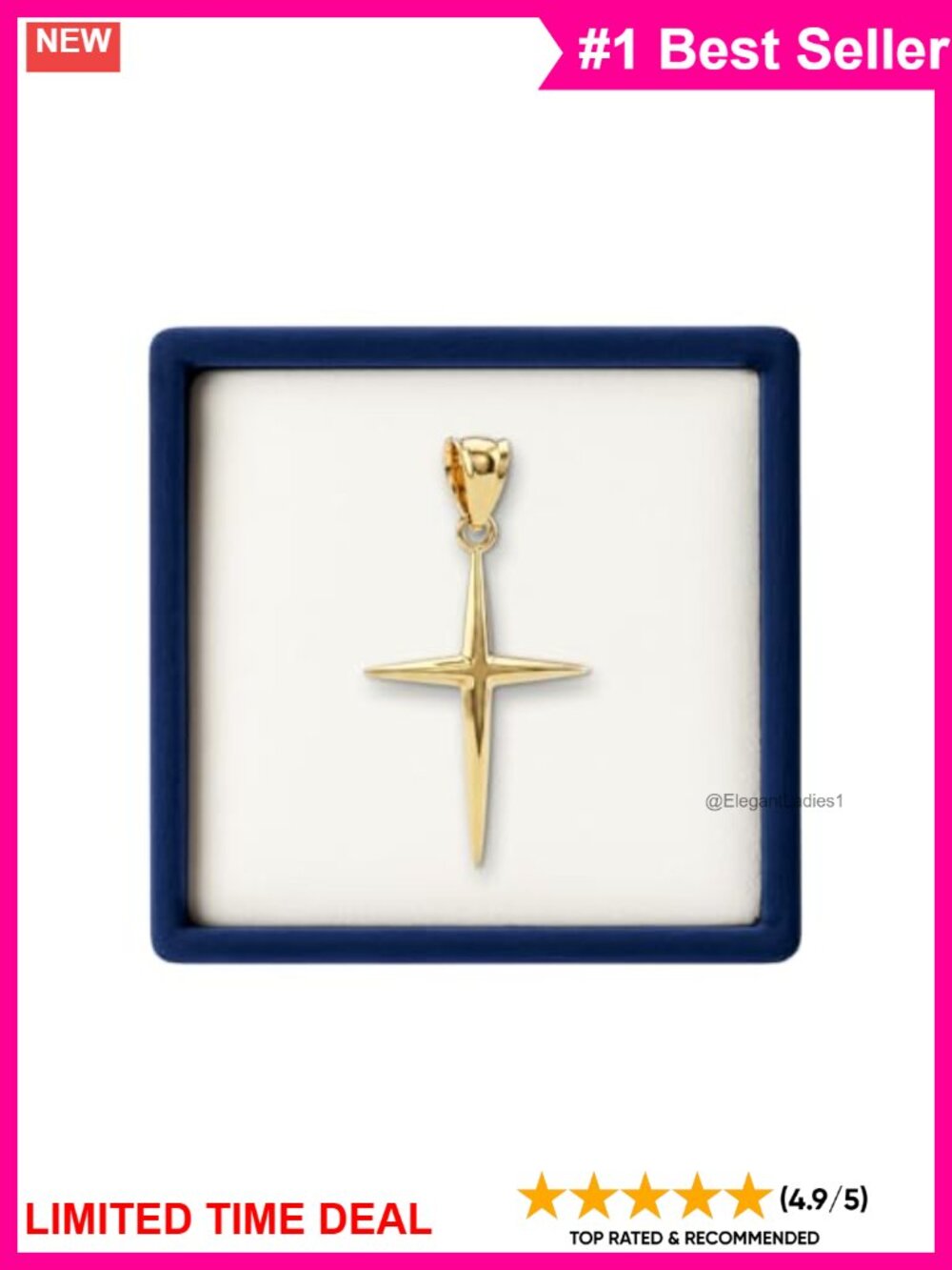 14K Gold Cross Pendant Slim Double-Bonded Religious Jewelry 1-1/8"